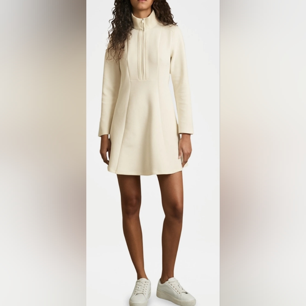 Reiss Krysta Zip Neck Interlock Jersey Dress  Cream Dress Size Medium NEW